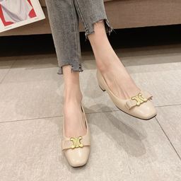 thumbnail for Vintage Commuter Arc de Triomphe Metal Buckle Square Toe Shoes Bow Flat Low Heel Women&#039;s Shoes Chanel Style Elegant Single-layer Shoes for Women