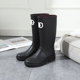 thumbnail for 2023 Tweed Style Long Rain Boots Fashionable Waterproof Anti-Slip Knight Boots Rain Boots