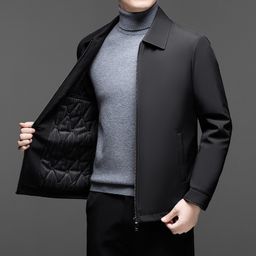 thumbnail for 行政夹克男士秋冬季爸爸装翻领加厚休闲外套中老年男装棉衣保暖服