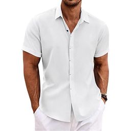 thumbnail for Men's Linen Short-sleeved T-shirt Loose T-shirt Solid Color Short-sleeved Cotton Linen Shirt Men's Beach plus size Men's Short-sleeved Shirt