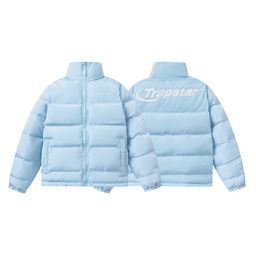 thumbnail for trapstar Couple's Cotton-padded Jacket Vintage Collar Blue Simple Letter Embroidered Cotton-padded Jacket Jacket with Small Label