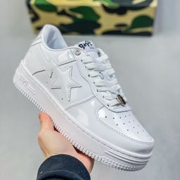 thumbnail for Tênis BAPE originais em couro envernizado com cabeça de macaco, brilhantes, casuais, confortáveis, para casais, estilo AF1 Sta.