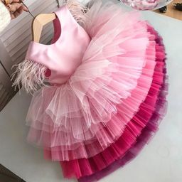 thumbnail for Children's Dress Cake Skirt 2026 New Little Girl Puffy Tulle Gradient Fashion Trendy Sleeveless Wedding Week Dress