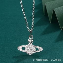thumbnail for Queen Mother Necklace Women's Vivian Saturn Pearl Pin Paperclip Same Style Pendant Planet European and American Factory Wholesale