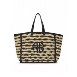 thumbnail for AB brand letter logo straw beach bag black shoulder strap large capacity tote bag crossbody with one shoulder