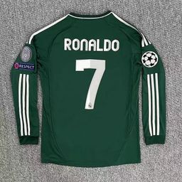 thumbnail for 1213 Real Madrid Jersey Two-passenger Green Retro Football Uniform No. 4 Ramos C Roca Long Sleeve Uniform Football Uniform