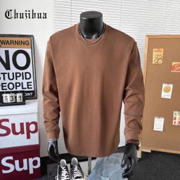thumbnail for 500G cotton heavy round neck long sleeve T-shirt for men and women, American solid color, thick and opaque base shirt, couple top