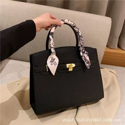 thumbnail for Cross-border bags women's new lock silk scarf kelly bag popular crossbody bag lychee fashion foreign style tote bag