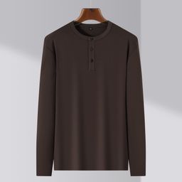 thumbnail for High-end light luxury autumn and winter new long-sleeved half-open buttons Henry collar men's henry collar with base shirt top