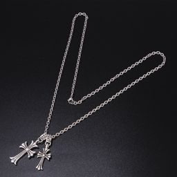 thumbnail for European and American punk style sweater chain men&#039s and women&#039s matching personality hip-hop necklace long chain retro cross titanium steel chain necklace