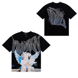 thumbnail for Mixed Emotion American Trendy Brand Angel High Street Hot Diamond Retro Loose Short-Sleeved Full-Print Men's and Women's T-Shirts
