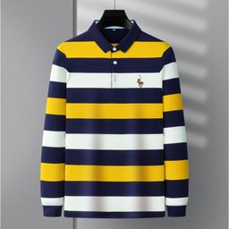 thumbnail for Shengfa Men&#039s Spring Long-Sleeved Men&#039s T-Shirt Fashionable Business Stripesd Lapel Pure Cotton Men&#039s T-Shirt Trendy Brand