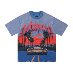 thumbnail for Trendy brand foreign trade God&speed skull letter print washed short-sleeved T-shirt for men and women, half-sleeved loose type