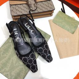 thumbnail for G Home Mesh Rhinestone Square Toe Single Shoes Cruise 2024 Fashion Kitten Heel Stiletto Heel Heeled Strap Sandals