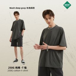 thumbnail for Artie Men&#039s Clothing | Heavy Weight 250g Retro Washed Distressed Short-Sleeved T-Shirt for Men Loose Cotton Men&#039s Trendy T-Shirt