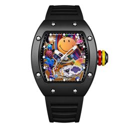 thumbnail for New Miller Smiley Face Foreign Trade Cross-Border Barrel-Shaped Watch Men's Fashion Watch Luminous Waterproof Hollow Quartz Watch