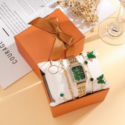 thumbnail for Xsvo Silu Ladies Summer New Square Emerald Diamond Watch Butterfly Bracelet Bracelet 5 Piece Set
