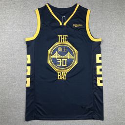 thumbnail for Warriors No.30 Old Jersey Embroidered Basketball Suit Curry TOWN Black dark blue City Edition CURRY White