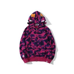 thumbnail for Cross-Border Foreign Trade Wholesale New Shark Camouflage Hooded Cardigan Zipper Terry Plus Velvet Men's and Women's Sweatshirt Jacket Trendy