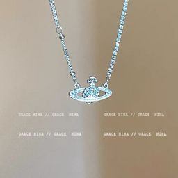 thumbnail for Can be salt can be sweet ~ micro set zircon Saturn necklace women&#039s 2024 new high-end luxury niche clavicle chain