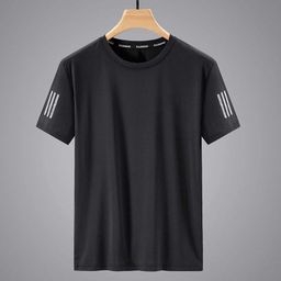 thumbnail for Camiseta masculina de seda gelada de verão, gola redonda, secagem rápida, manga curta, fina, respirável, meia manga, tamanho grande, esportes masculinos, solto, moderno