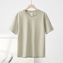 thumbnail for summer 230g cotton short sleeve women's casual t-shirt men's round neck half sleeve solid color top loose couple clothes wholesale
