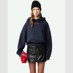 thumbnail for 24 winter new France niche ZV wings pink phone white ink digital print fleece women's hooded sweatshirt