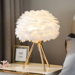thumbnail for New Feather Dimmable Table Lamp Ins Nordic Bedside Lamp Decorative Gold Bedroom Lamp Led Factory Direct Sales Dimmable