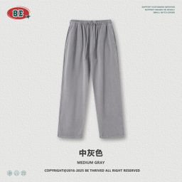 thumbnail for BE Men's Wear|2025 Fall American Trendy Brand 480G Pure Cotton Blue Pattern Straight Pants Loose Casual Pants Men's Trend