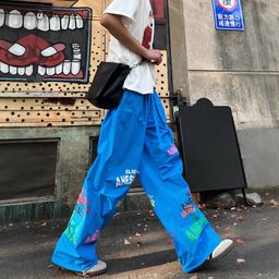 thumbnail for American Letter Print Pants Men's Summer Quick-Drying Wide-Leg Pants Loose Hip-Hop Paratrooper Pants Sun Protection Casual Pants