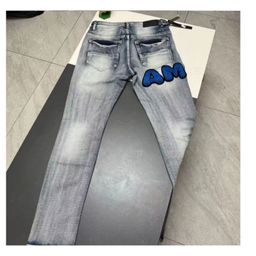 thumbnail for Calça jeans skinny slim fit casual da moda com design exclusivo, nova calça jeans masculina com bordado de remendo rasgado.