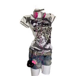 thumbnail for Punk Spice Girls American Retro Short-sleeved T-shirt Niche New Summer Slim-fit Short Slim-fit Print Chic Top