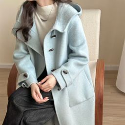 thumbnail for 2025 new age-reducing hooded reversible cashmere coat, women's long casual sweet wool wool jacket, Korean fashion