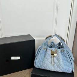 thumbnail for Xiaoxiang 25C oil wax leather cowhide lingered chain bag, Hobo drawstring bucket bag, armpit tote shoulder bag women's bag