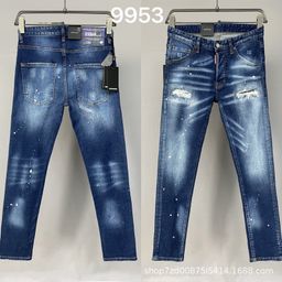 thumbnail for 9953 hole paint inkjet D2 high street tide brand jeans American cross-border men's Denim trousers Europe station Denim