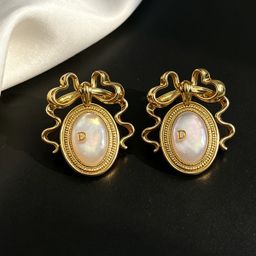 thumbnail for 26. New vintage badge bow mother-of-pearl earrings, fashionable high-end feel, classic everyday versatile style, factory direct sale