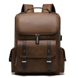 thumbnail for Cross-border Amazon British Retro Soft PU Leather Backpack Casual Large Capacity Travel Belt Buckle Backpack