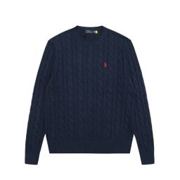 thumbnail for 24 New Cross Border Ralph Lauren Ral Lauren Round Neck Solid Color Pony Embroidered Logo Twist Knitted Sweater