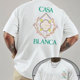 thumbnail for Men's trendy loose crew neck T-shirt, casual everyday short-sleeved T-shirt, casablanca, printed T-shirt,