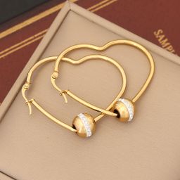 thumbnail for European and American cross-border jewelry full of diamond love earrings Simple stainless steel water drop earrings E520