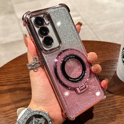 thumbnail for Electroplated magnetic bracket for Samsung S25u mobile phone case A35 anti-drop cover S24P gradient glitter A55 lens film