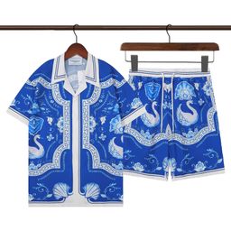 thumbnail for Summer Thin Men's Short-Sleeved Floral Shirt Set 2025 Caanca Kaka Branca Retro High Street Hip-Hop Casual