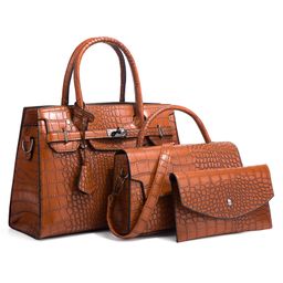 thumbnail for 2025 New Autumn and Winter Crocodile Pattern Handbag Fashion Trend Crossbody Bag Large Capacity Cross-border Three-Piece Set Mother-in-law Bag