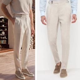 thumbnail for Summer British Italian Vintage Cotton and Linen Plus Size Trousers Men's Naples High Rise Straight Business Casual Pants