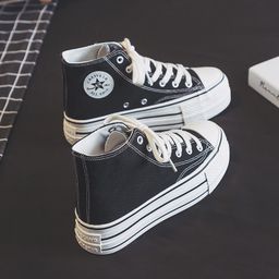 thumbnail for High-top canvas shoes women's 2025 new platform heightening red casual versatile ins trendy retro simple board shoes