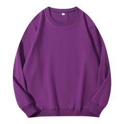 thumbnail for Primavera y otoño color sólido cuello redondo Terry suéter hombres y mujeres logo impreso ropa de trabajo clase uniforme manga larga suéter al por mayor