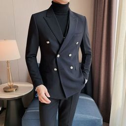 thumbnail for Double-Breasted Casual Suit Jacket Men's Spring and Autumn High-end British Business Single-West Fashionable Slim-fit Men's Suit suit