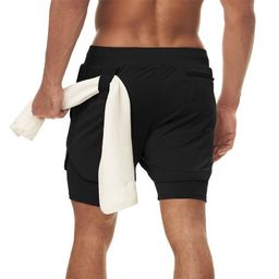 thumbnail for Shorts esportivos de verão transfronteiriços masculinos de camada dupla de secagem rápida respirável agachamento jogging calças casuais masculinas basquete calças de cinco pontos