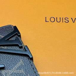 thumbnail for New L Men's Belt Smooth Buckle V Letter Belt Youth Plaid Pants Belt Trendy Casual Business Belt