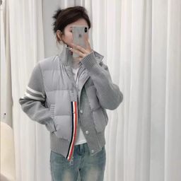 thumbnail for European station spliced knitted stand-up collar out-of-season cotton jacket women's short 2025 new small winter jacket trend